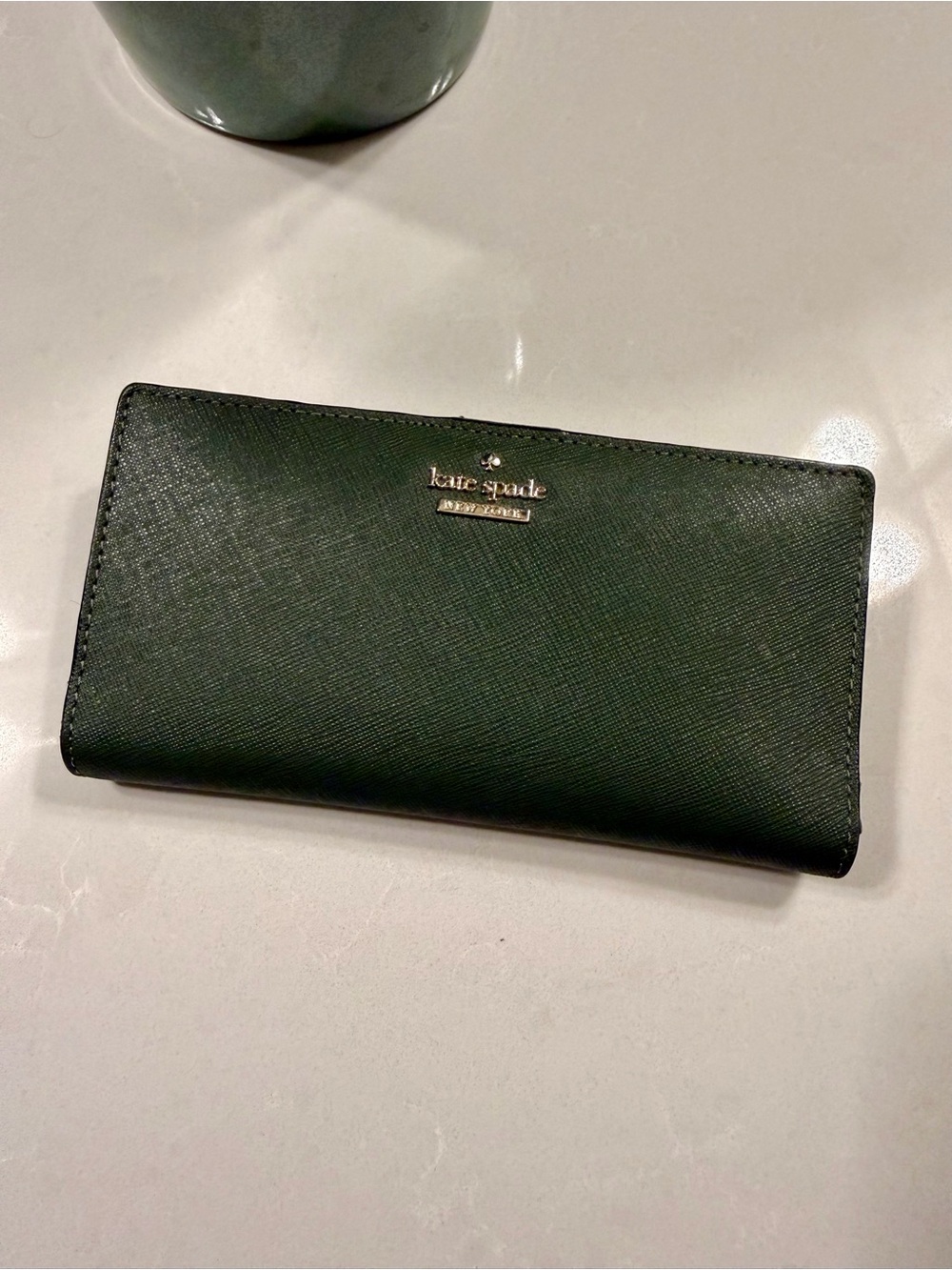 kate spade ♠️ Forest Green Saffiano Leather Wallet with Gold Logo
